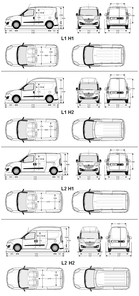 Opel Combo Van - wymiary nadwozia